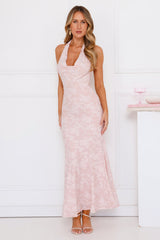 Coconut Whirl Halter Maxi Dress Pink