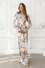 Cheetah Chic Satin Long Sleeve Maxi Dress Multi