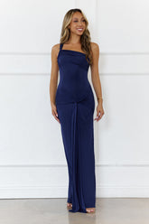 Love This Feeling One Shoulder Maxi Dress Navy