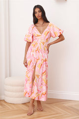 RUNAWAY Louise Midi Dress Pink