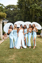 HELLO MOLLY The Valentina Cap Sleeve Satin Maxi Dress Blue