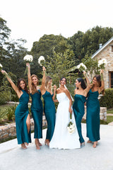 The Opal One Shoulder Satin Maxi Dress Teal