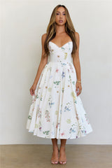 In Full Bloom Floral Corset Midi Dress White