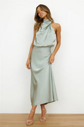 Switch Over Satin Maxi Dress Sage