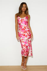 Style Tree Satin Midi Dress Pink