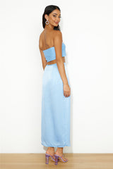Nights In Silk Satin Maxi Skirt Blue