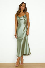 Lavish Love Satin Maxi Dress Green