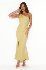 Style Inspo One Shoulder Midi Dress Yellow