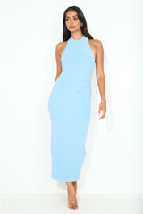 Straight Back To You Halter Maxi Dress Blue