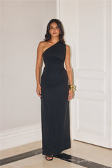 Lavish Moments One Shoulder Maxi Dress Black