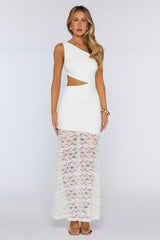 Styled Studio One Shoulder Lace Maxi Dress White