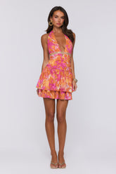 Sunkissed Seduction Halter Mini Dress Orange
