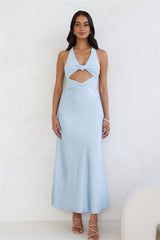 Dream Design Halter Satin Maxi Dress Blue