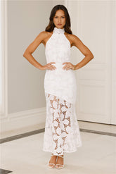 Soft Opulence Embroidered Halter Maxi Dress White