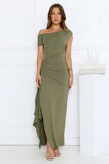 Effortlessly Irresistible Off Shoulder Maxi Dress Green