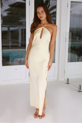 HELLO MOLLY Admired From All Angles Satin Halter Maxi Dress Yellow
