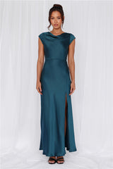 The Valentina Cap Sleeve Satin Maxi Dress Teal