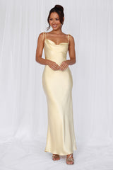 HELLO MOLLY The Penelope Cowl Satin Maxi Dress Yellow