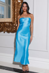 Bonded Connection Satin Maxi Dress Blue