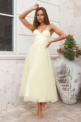 Wandering In The Light Tulle Midi Dress Yellow