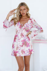 Front Of The Room Long Sleeve Mesh Mini Dress Pink