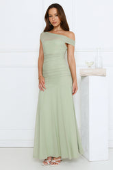 Dusk Noir Off Shoulder Maxi Dress Sage