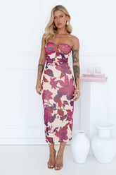 Chic Evenings Strapless Mesh Midi Dress Beige
