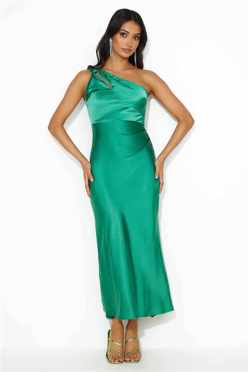 Ready On Time One Shoulder Midi Dress Green