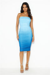 Happy Girl Strapless Mesh Midi Dress Blue
