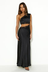 Intricate Love Satin Maxi Dress Black