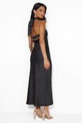Not My Behaviour Satin Strapless Maxi Dress Black