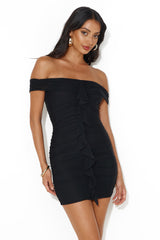 Darcy Doll Off Shoulder Mesh Mini Dress Black