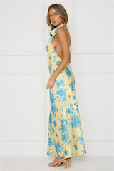 Love Signs Halter Satin Maxi Dress Yellow