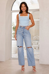 Playful Patchwork Gingham Crop Top Blue