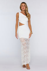 Styled Studio One Shoulder Lace Maxi Dress White