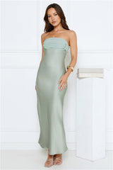Every Love Song Satin Strapless Maxi Dress Sage