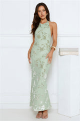 Silk Envy Halter Maxi Dress Sage