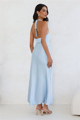 Dream Design Halter Satin Maxi Dress Blue