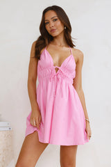 Floating Free Halter Linen Blend Mini Dress Pink