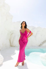 Raspberry Kiss Satin Maxi Dress Berry