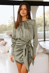 Softest Words Satin Dress Khaki